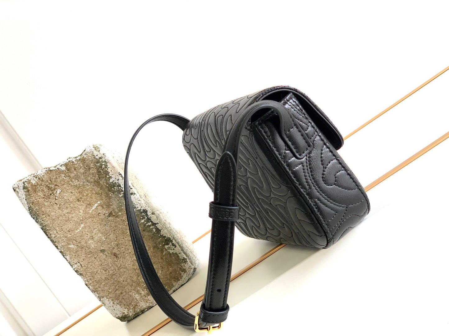 Celine Triomphe Shoulder Bag In Black Triomphe Canvas And Calfksin