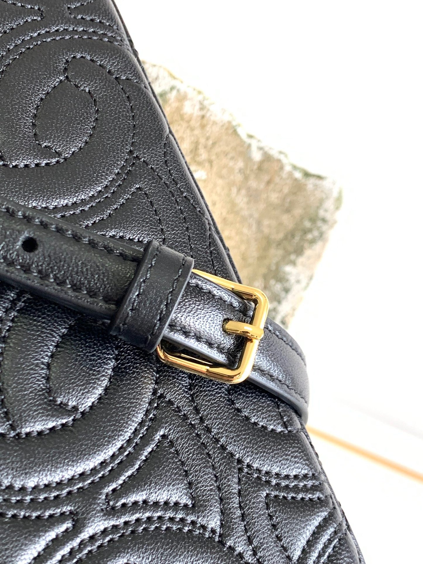 Celine Triomphe Shoulder Bag In Black Triomphe Canvas And Calfksin