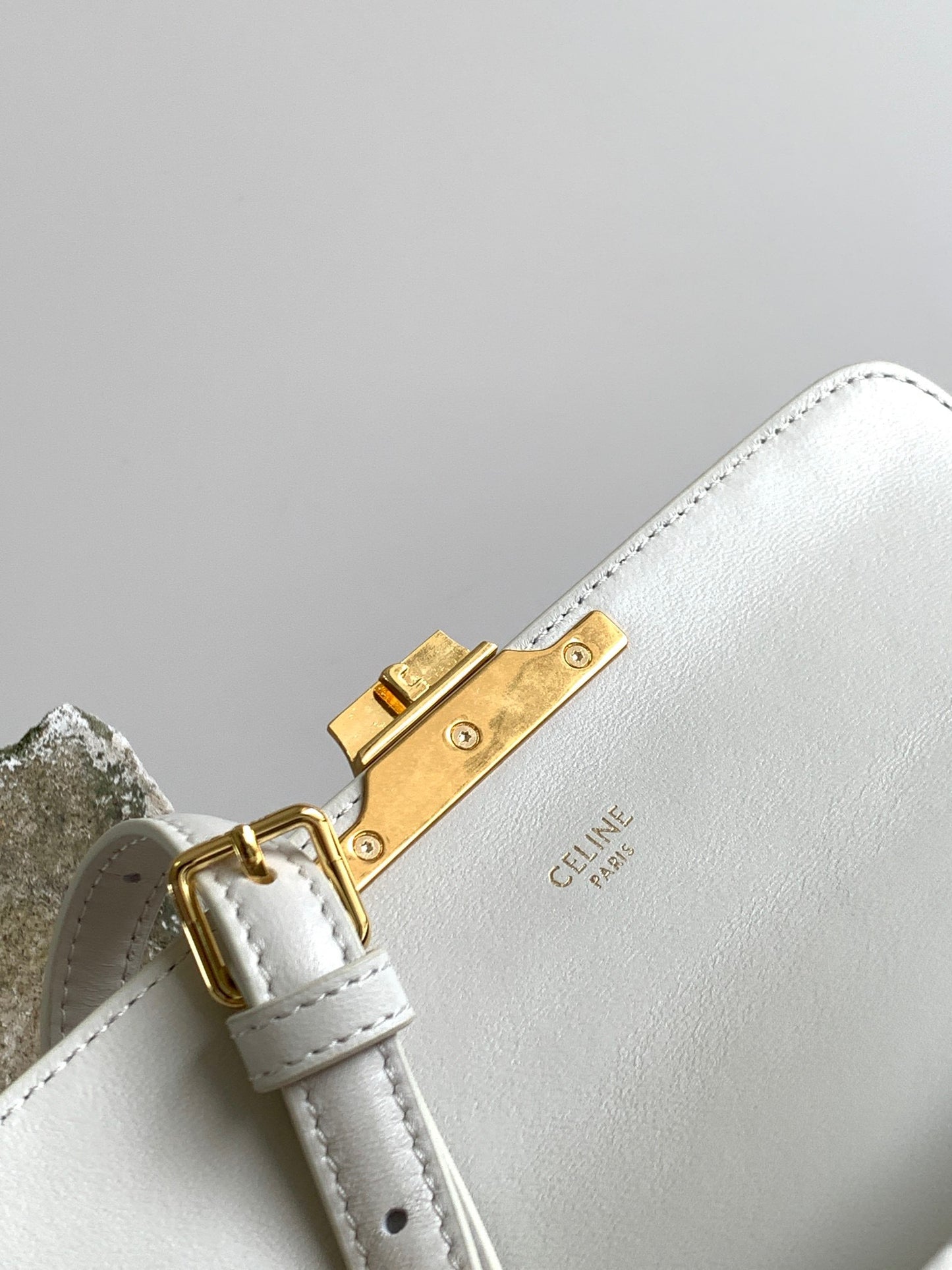 Celine Triomphe Shoulder Bag In White Triomphe Canvas And Calfksin