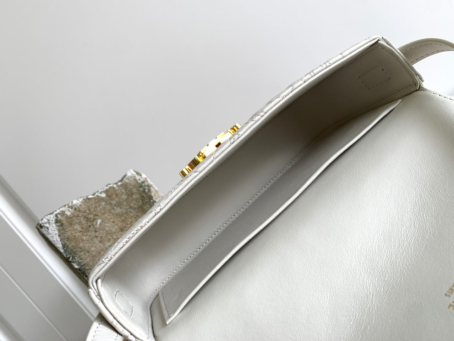 Celine Triomphe Shoulder Bag In White Triomphe Canvas And Calfksin