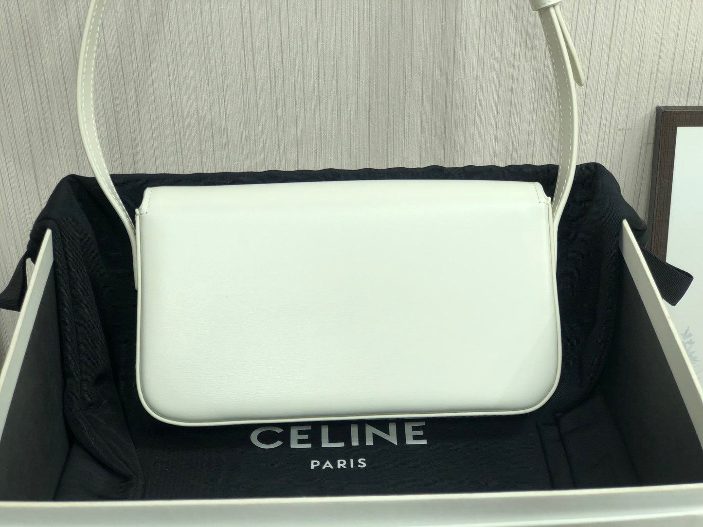 Celine Claude Shoulder Bag in White Calfskin