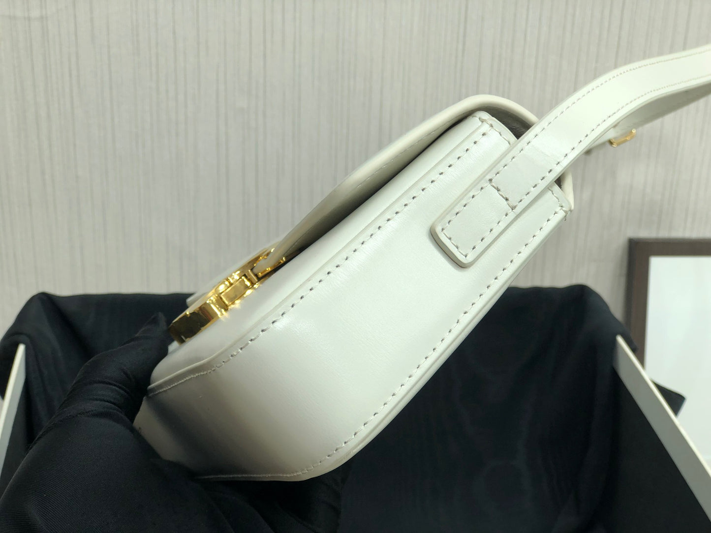 Celine Claude Shoulder Bag in White Calfskin