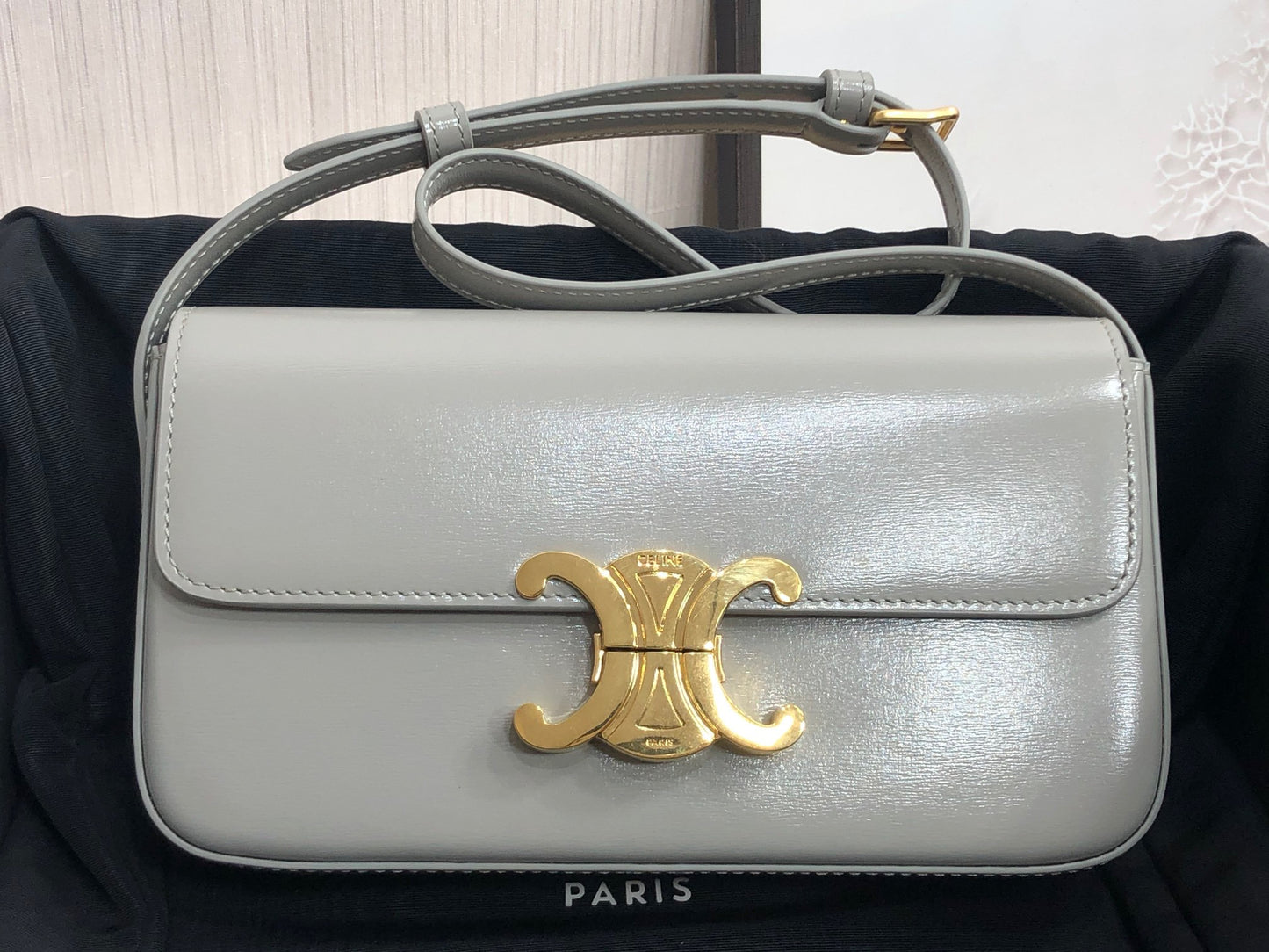 Celine Claude Shoulder Bag in Gray Calfskin