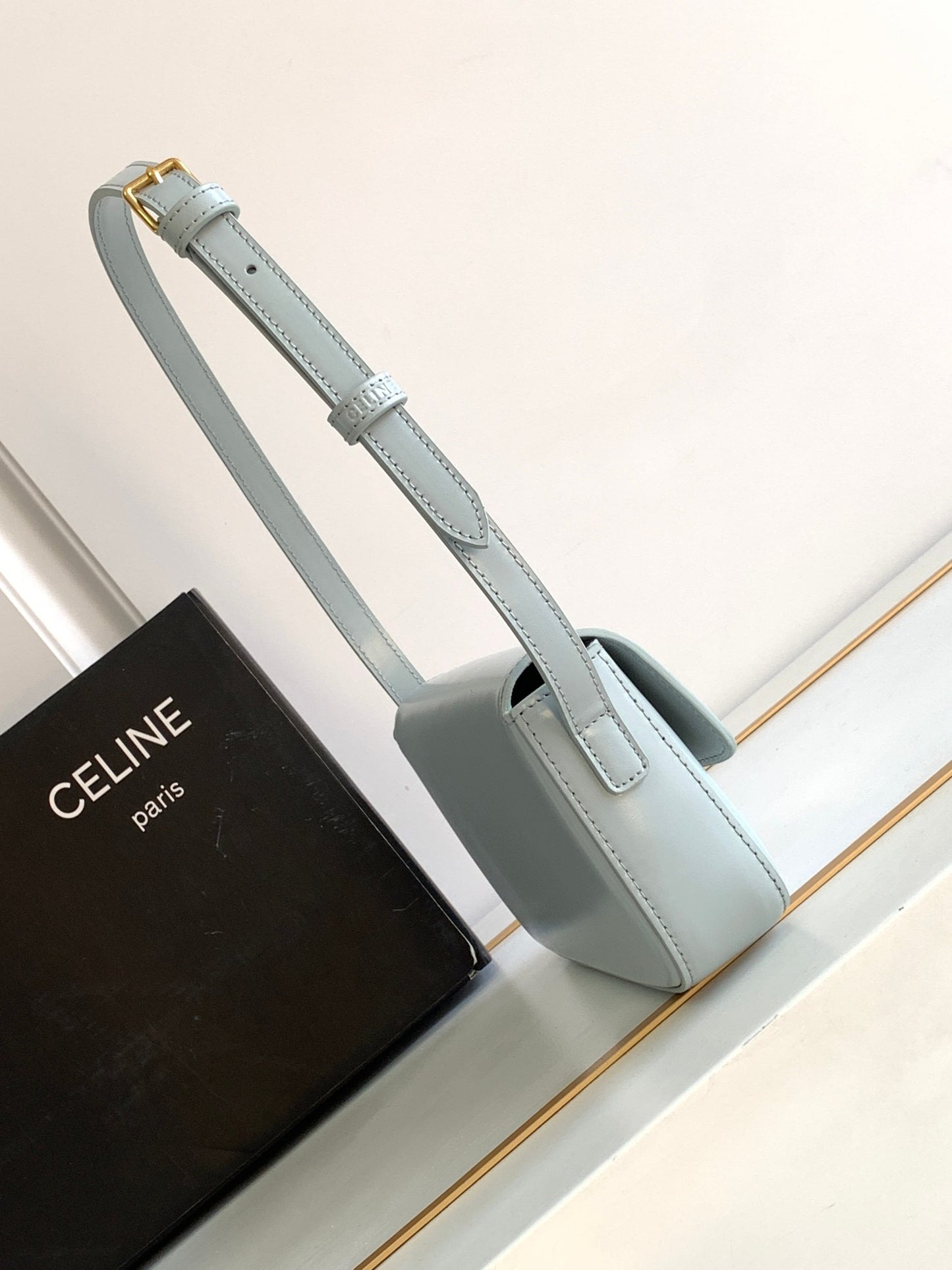 Celine Claude Shoulder Bag in Light Blue Calfskin