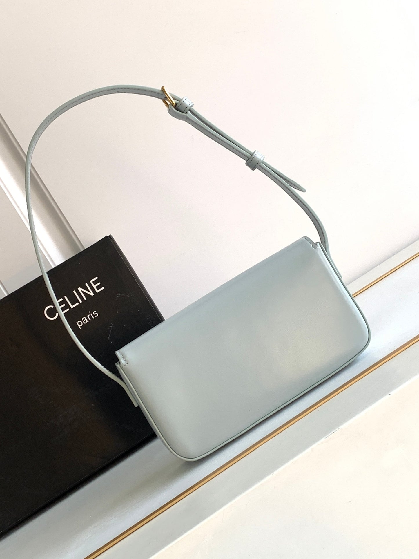 Celine Claude Shoulder Bag in Light Blue Calfskin