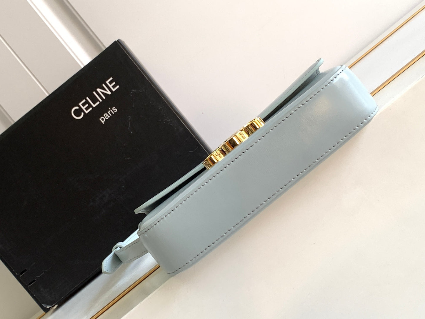 Celine Claude Shoulder Bag in Light Blue Calfskin