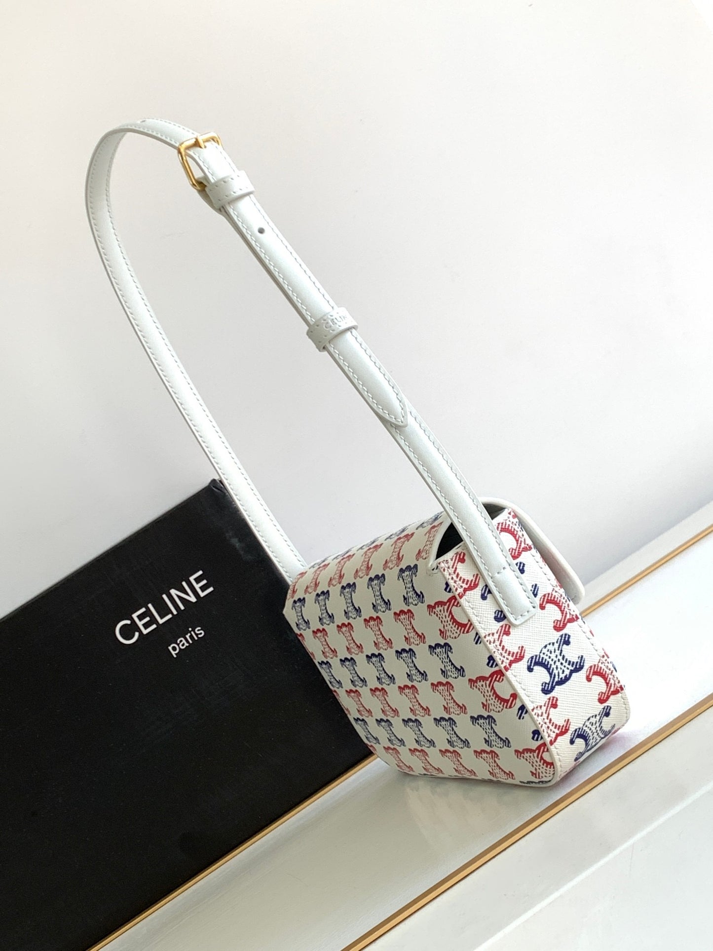 Celine Triomphe Shoulder Bag In Triomphe Canvas And Calfksin