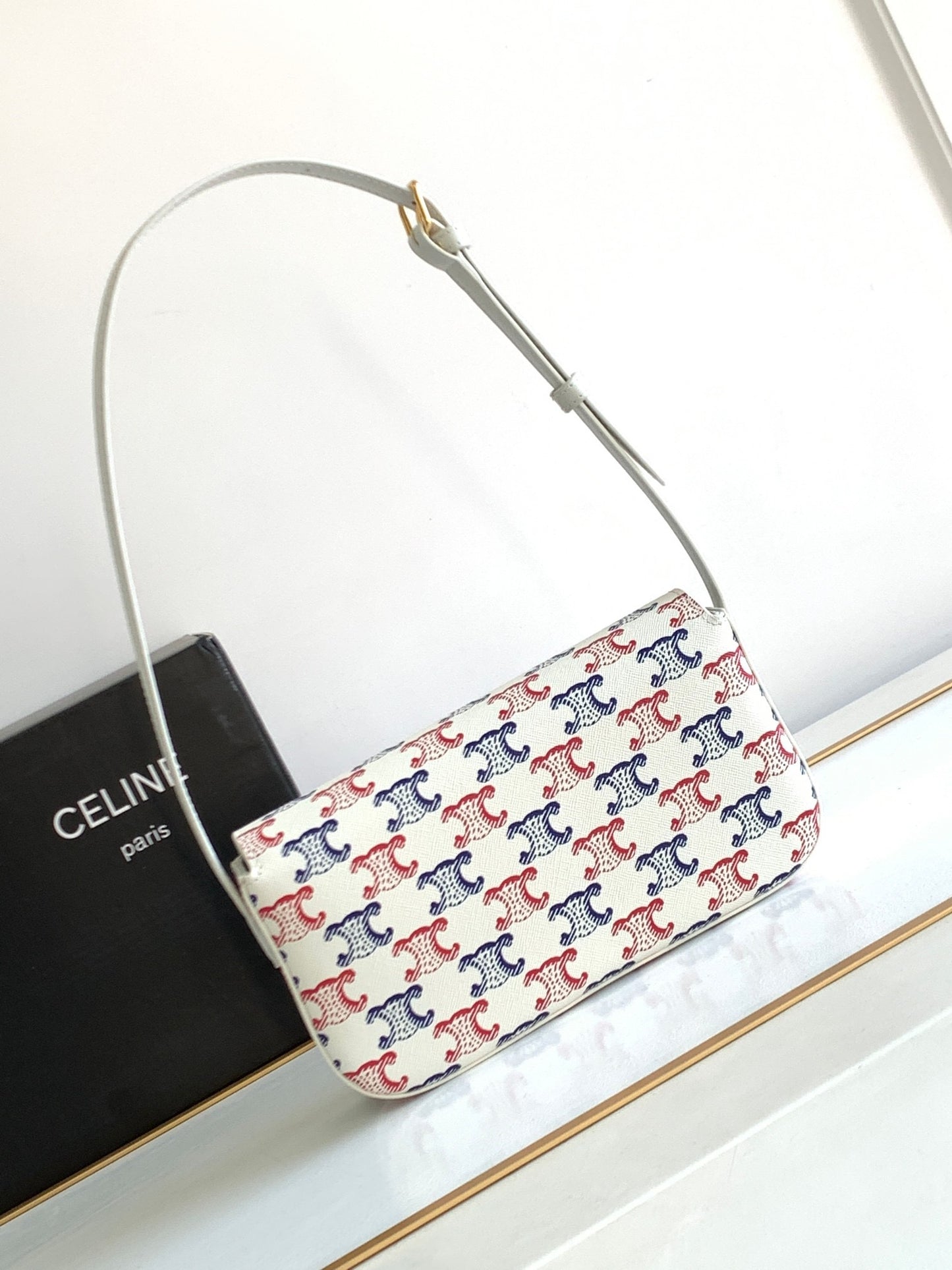 Celine Triomphe Shoulder Bag In Triomphe Canvas And Calfksin