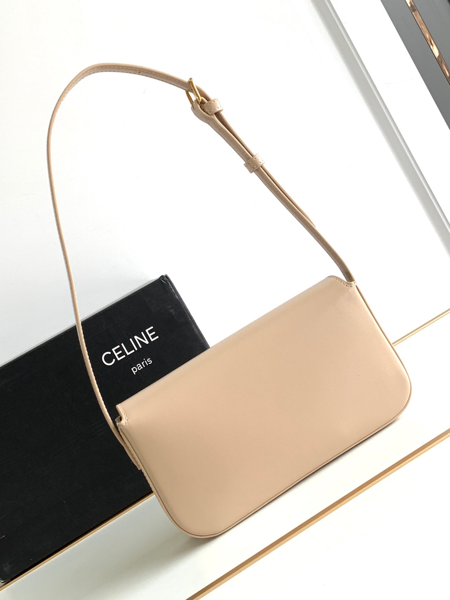 Celine Claude Shoulder Bag in Nude Color Calfskin