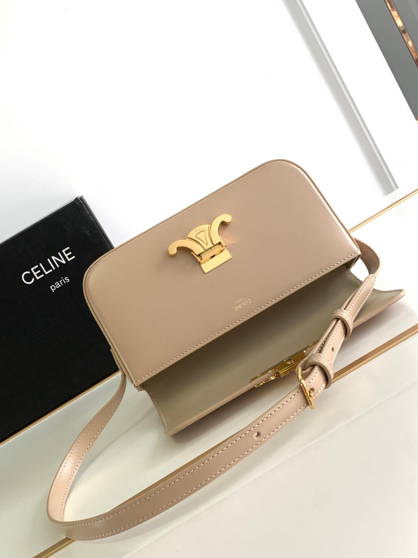 Celine Claude Shoulder Bag in Nude Color Calfskin