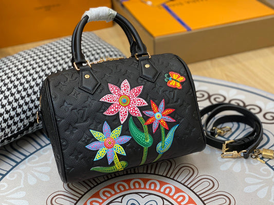 LV Speedy 25 In Black Flower Full Leather Series