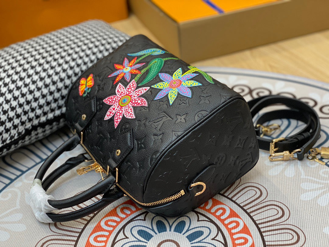 LV Speedy 25 In Black Flower Full Leather Series