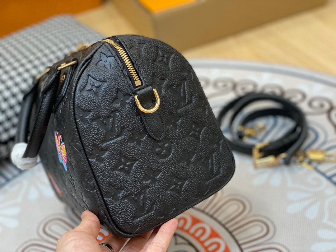 LV Speedy 25 In Black Flower Full Leather Series