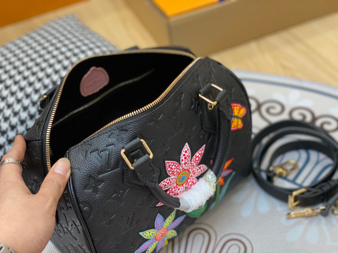 LV Speedy 25 In Black Flower Full Leather Series