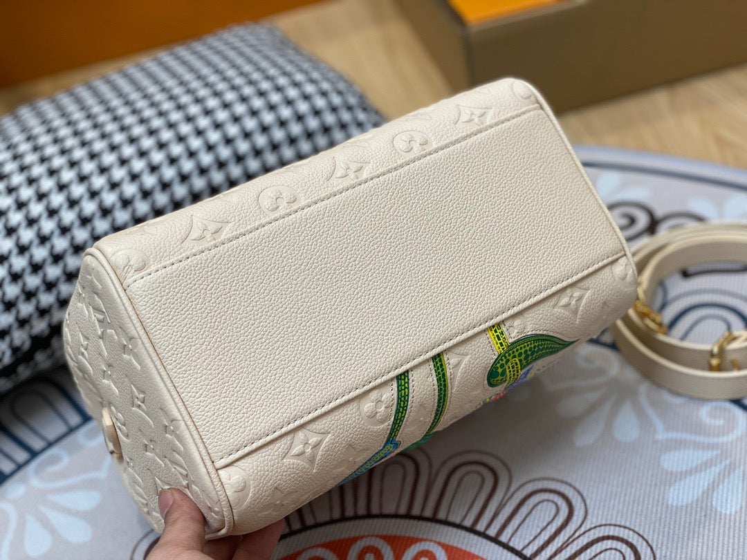 LV Speedy 25 In White Flower Full Leather Series