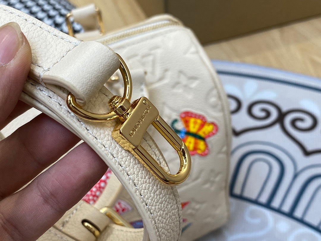 LV Speedy 25 In White Flower Full Leather Series