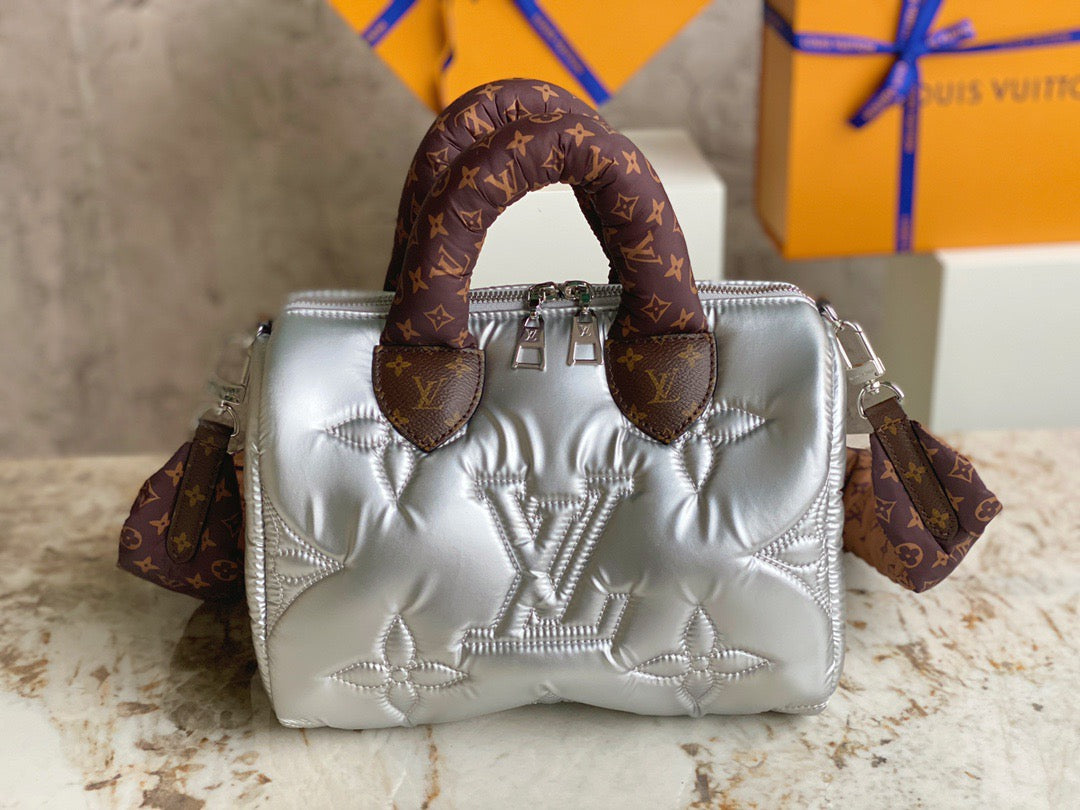 LV Speedy 25 In Silver Autumn And Winter Down Bag