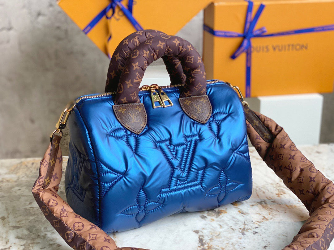 LV Speedy 25 In Blue Autumn And Winter Down Bag