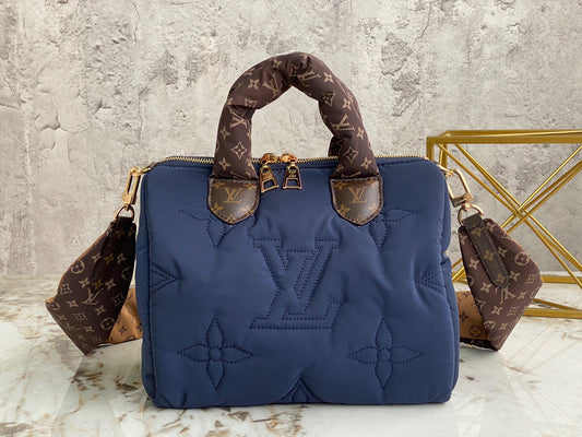 LV Speedy 25 In Navy Blue Autumn And Winter Down Bag