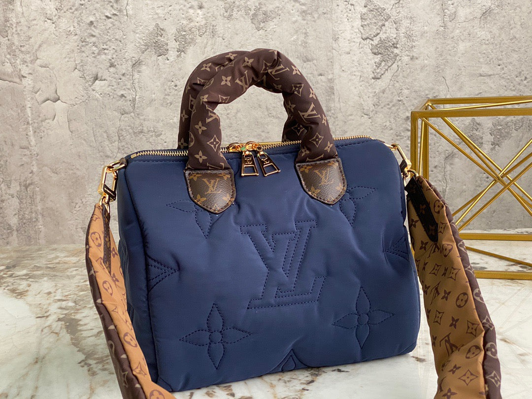 LV Speedy 25 In Navy Blue Autumn And Winter Down Bag