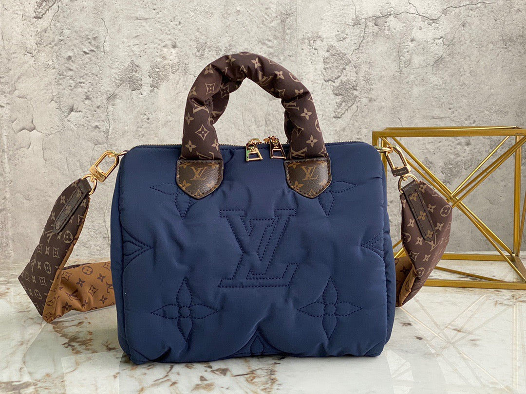 LV Speedy 25 In Navy Blue Autumn And Winter Down Bag