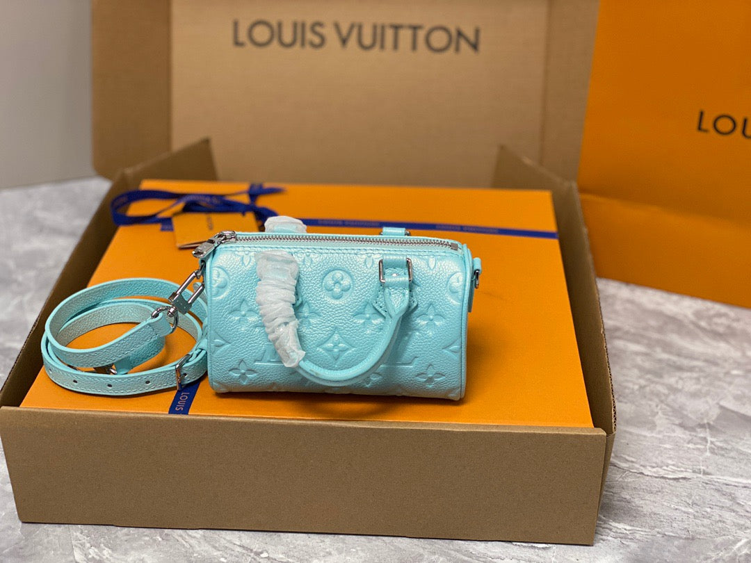 LV Speedy 16 In Blue Old Flower Embroidery Series