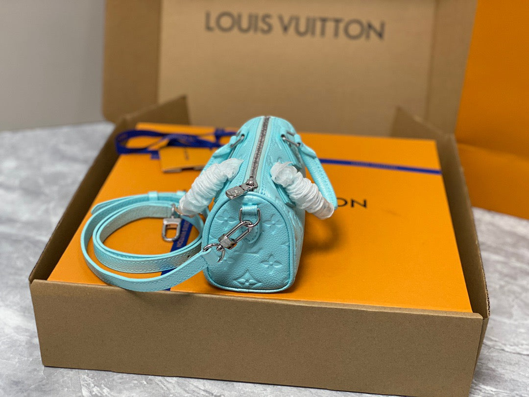 LV Speedy 16 In Blue Old Flower Embroidery Series