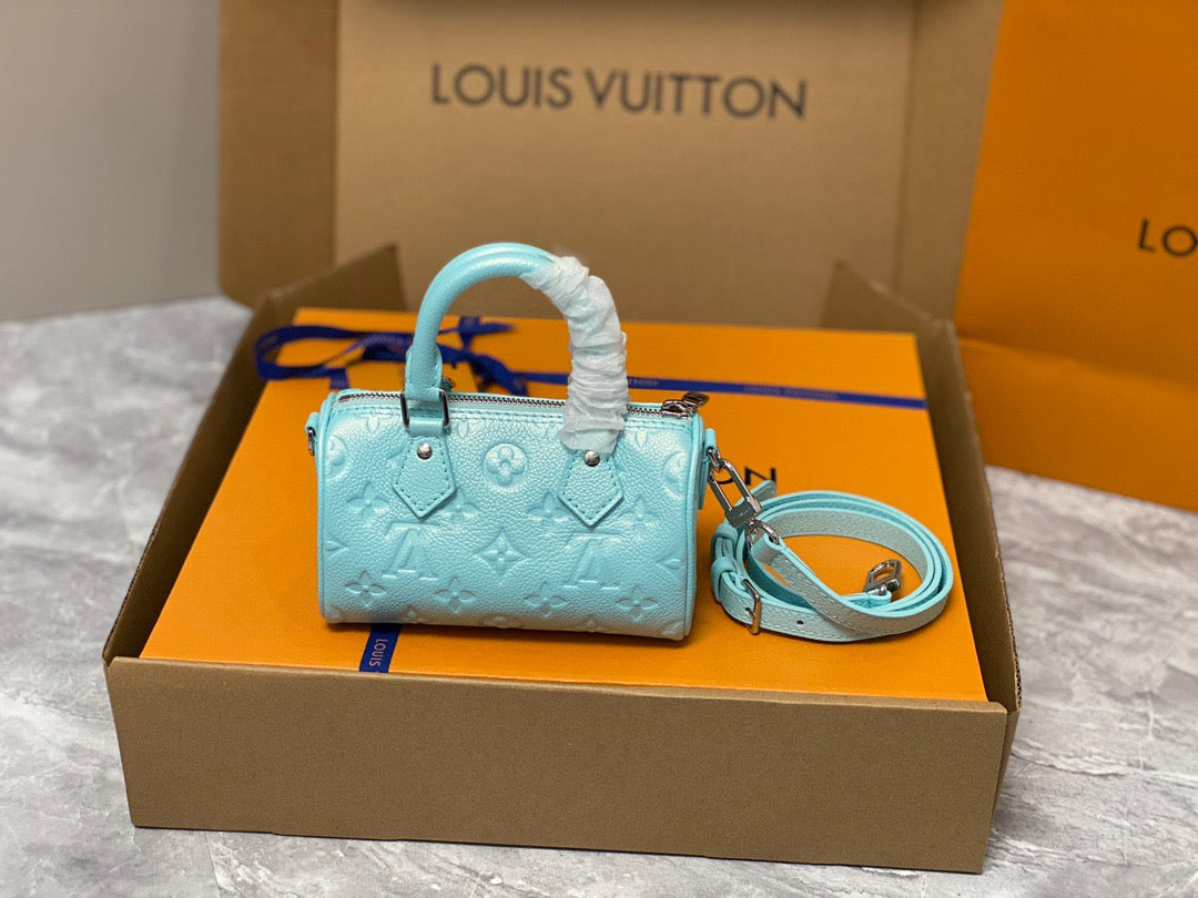 LV Speedy 16 In Blue Old Flower Embroidery Series