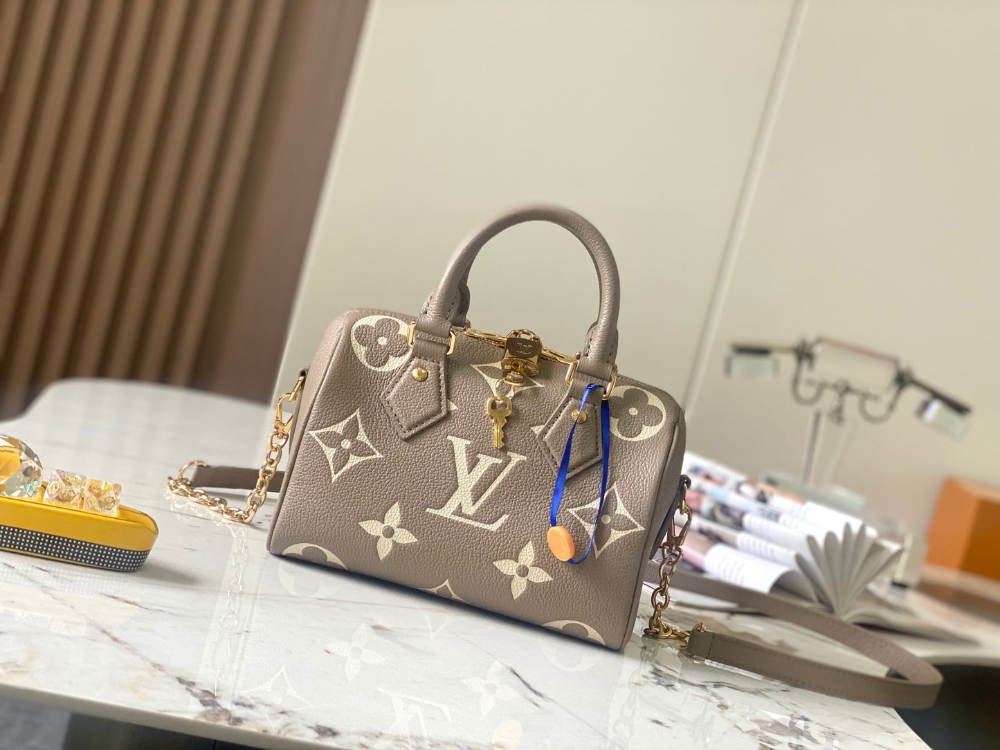 LV Speedy 20 Full-grain Brown Embossed Calfskin Leather