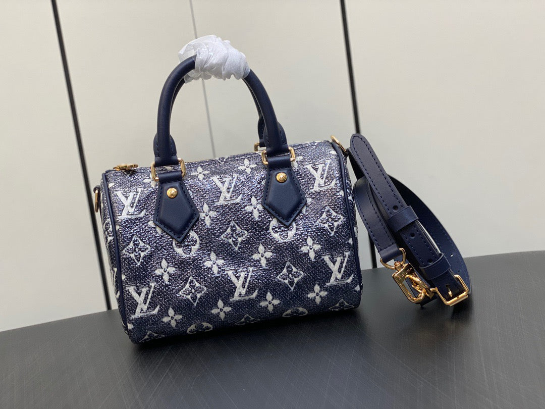 LV Speedy 20 Monoglam Jacquard Canvas Navy leather