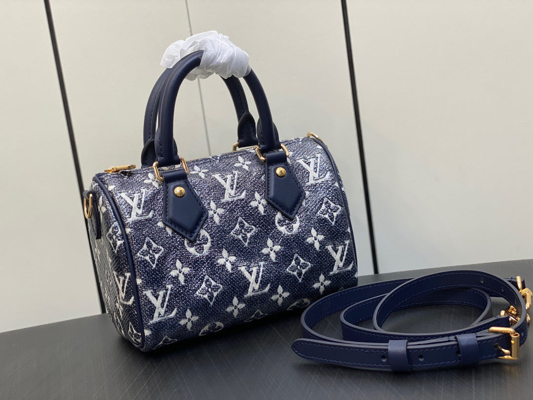 LV Speedy 20 Monoglam Jacquard Canvas Navy leather