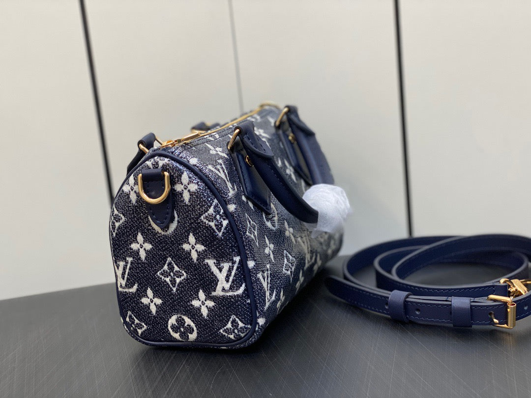 LV Speedy 20 Monoglam Jacquard Canvas Navy leather