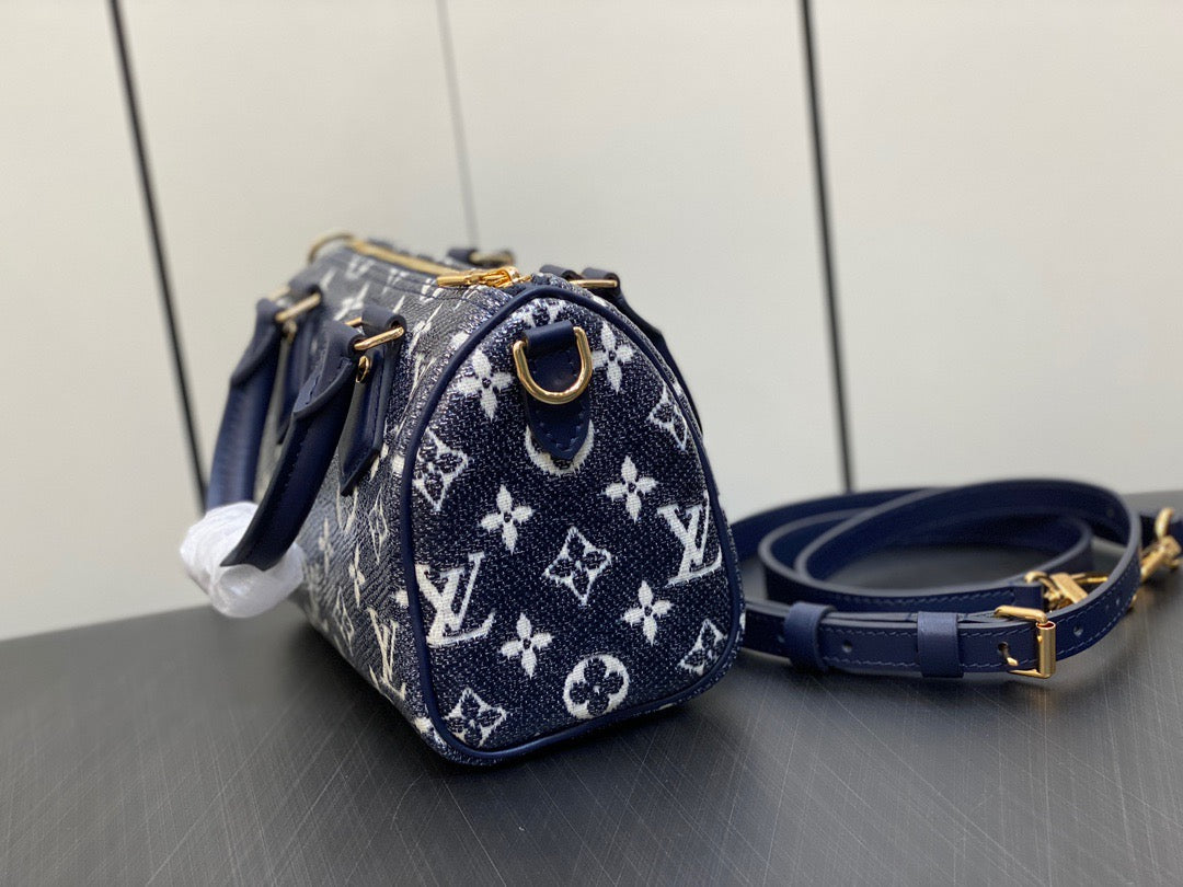 LV Speedy 20 Monoglam Jacquard Canvas Navy leather