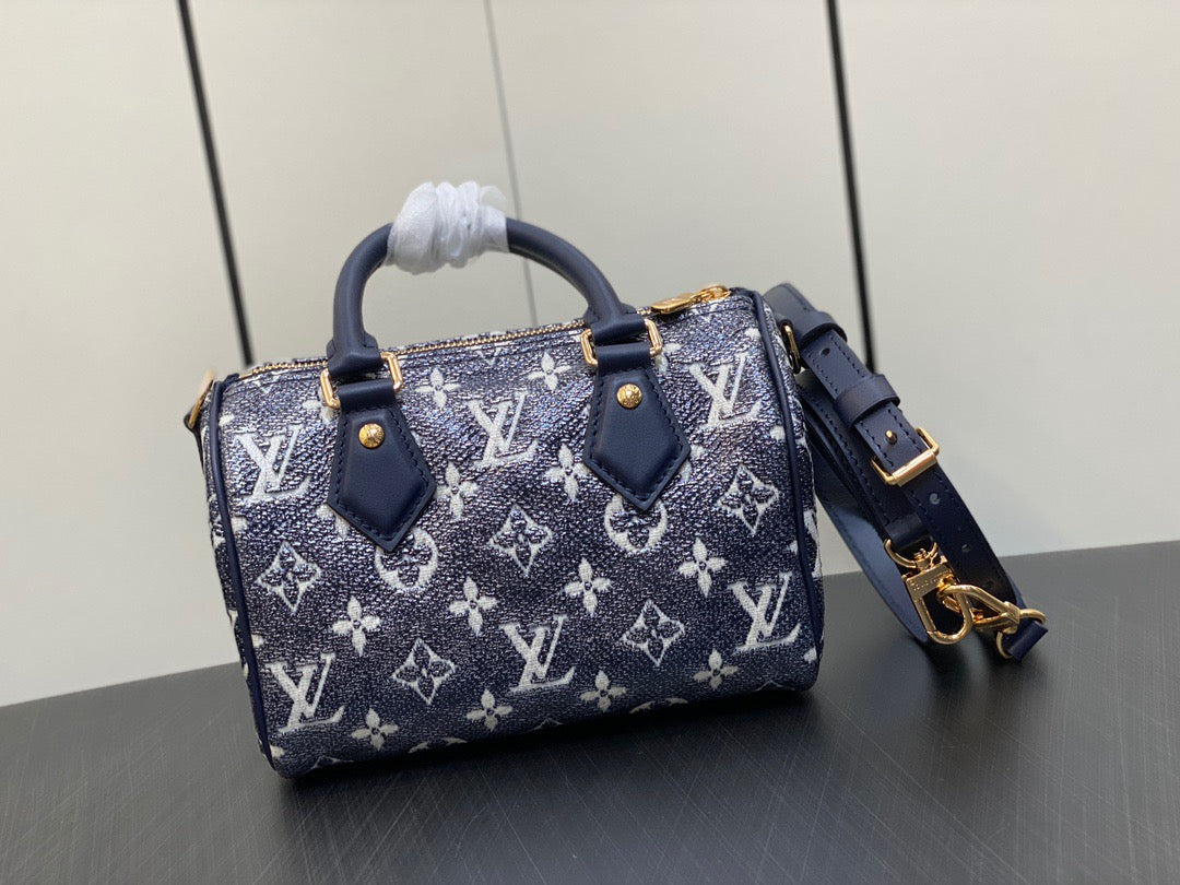 LV Speedy 20 Monoglam Jacquard Canvas Navy leather