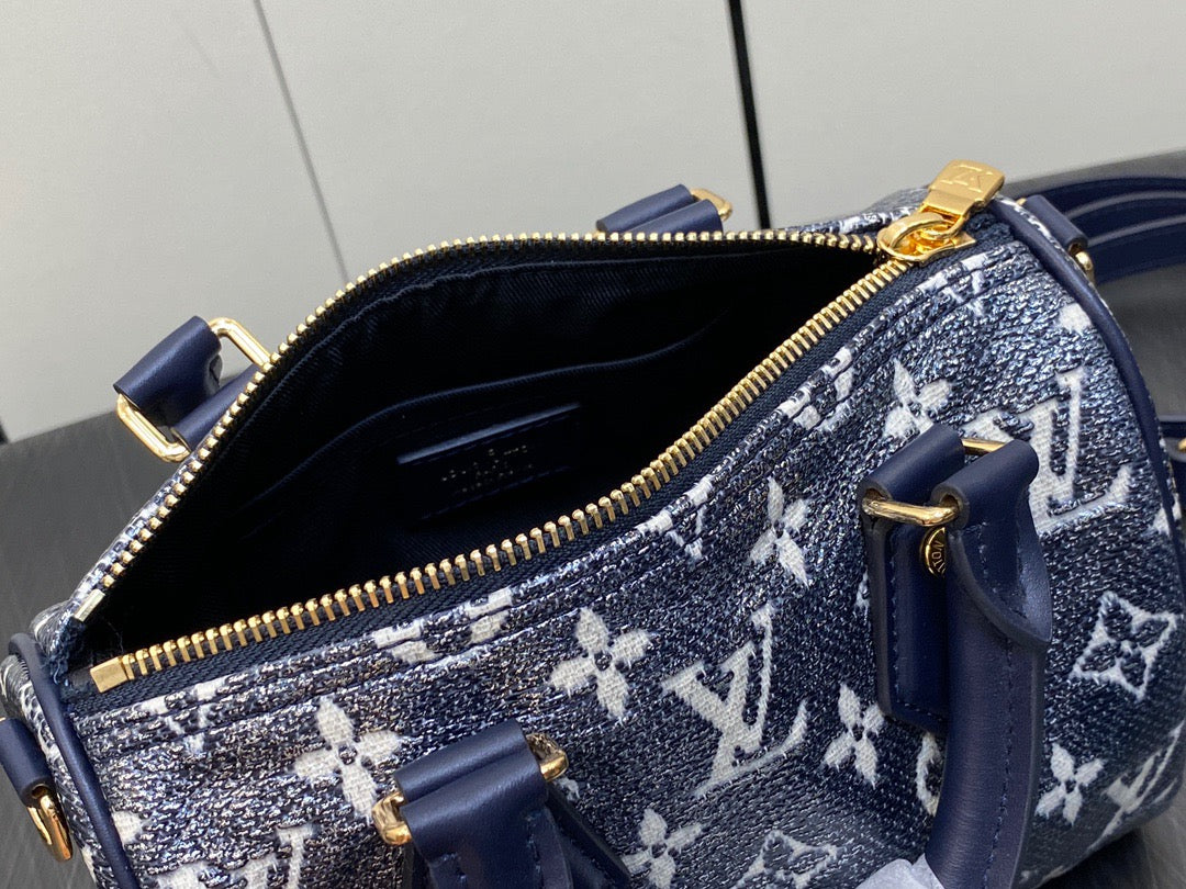 LV Speedy 20 Monoglam Jacquard Canvas Navy leather