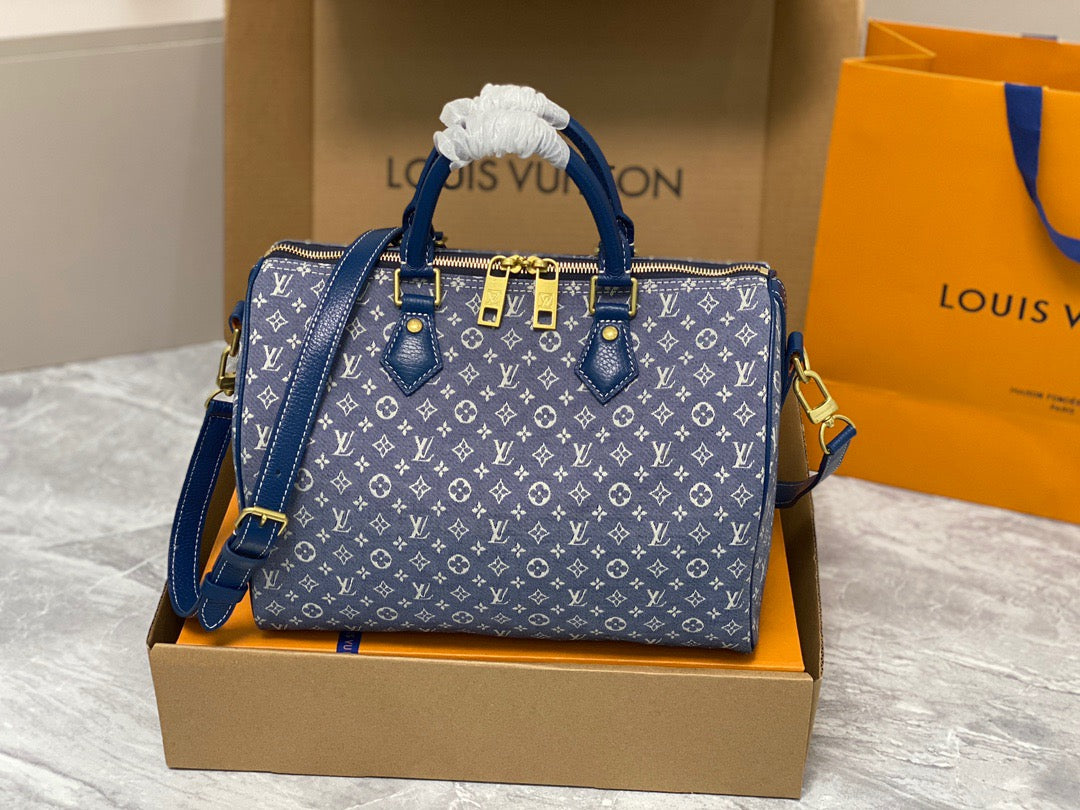 LV Speedy 30 In Denim Jacquard With Canvas