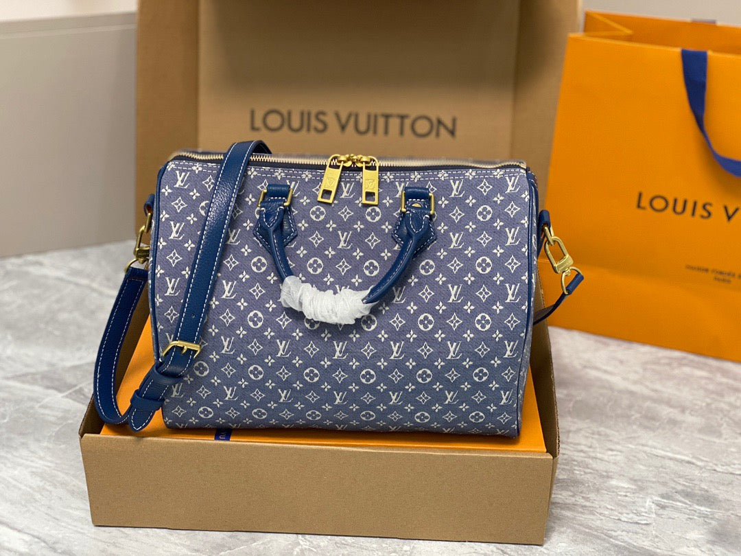 LV Speedy 30 In Denim Jacquard With Canvas