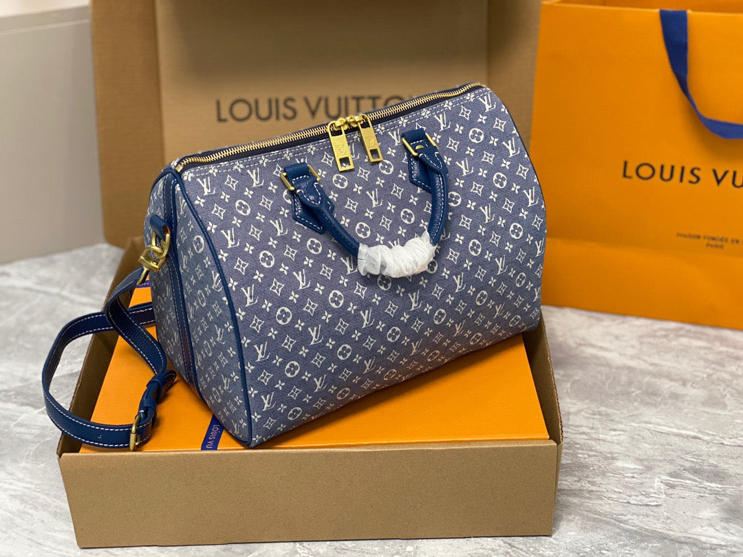 LV Speedy 30 In Denim Jacquard With Canvas