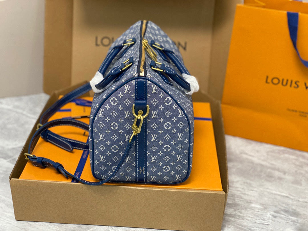 LV Speedy 30 In Denim Jacquard With Canvas