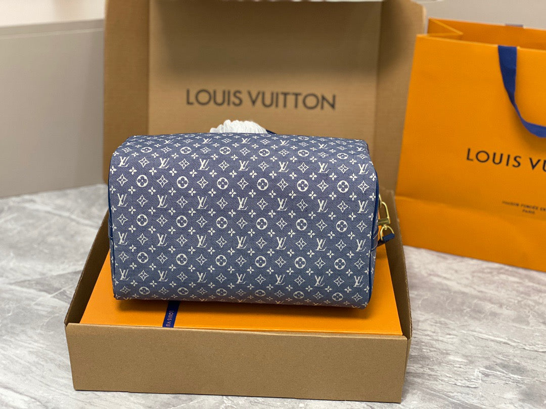 LV Speedy 30 In Denim Jacquard With Canvas