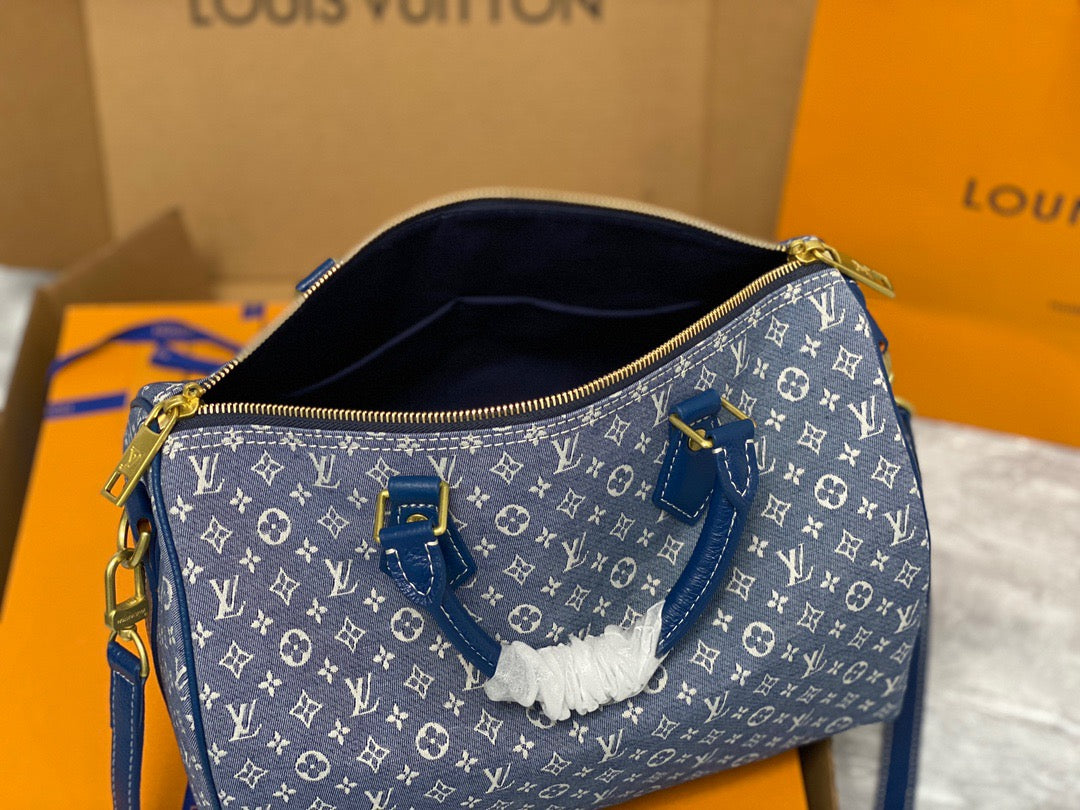 LV Speedy 30 In Denim Jacquard With Canvas