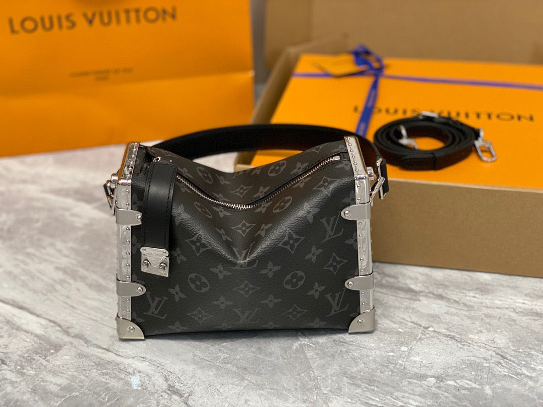 Louis Vuitton Side Trunk Black Floral Leather