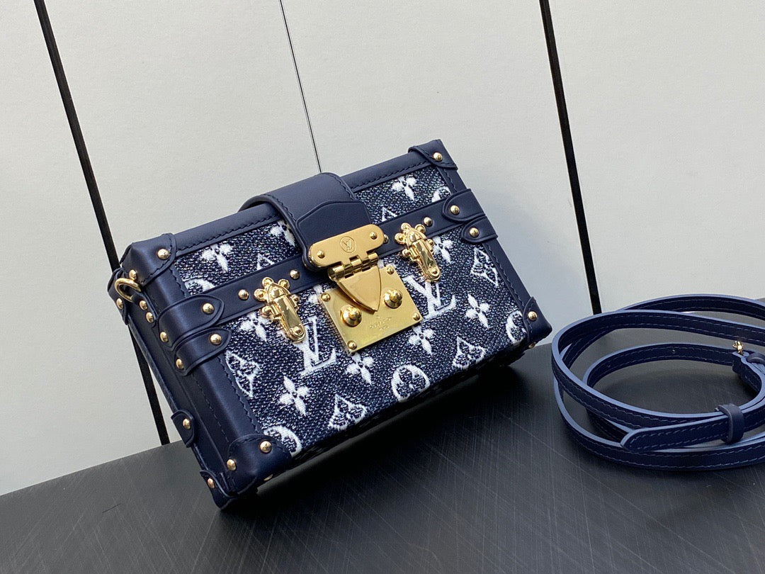 Louis Vuitton Petite Malle Denim Jacquard Chain Box Bag