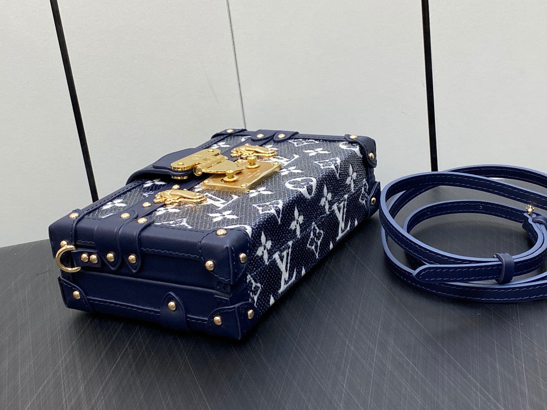 Louis Vuitton Petite Malle Denim Jacquard Chain Box Bag