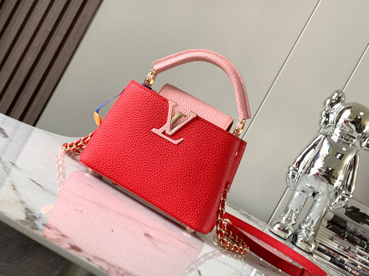 Louis Vuitton Capucines Mini  Bag In Red With Pink Lining