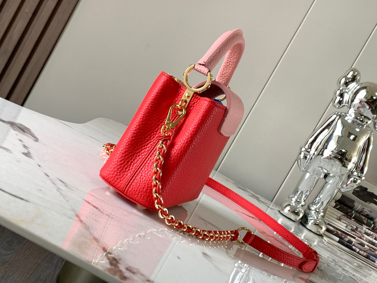 Louis Vuitton Capucines Mini  Bag In Red With Pink Lining