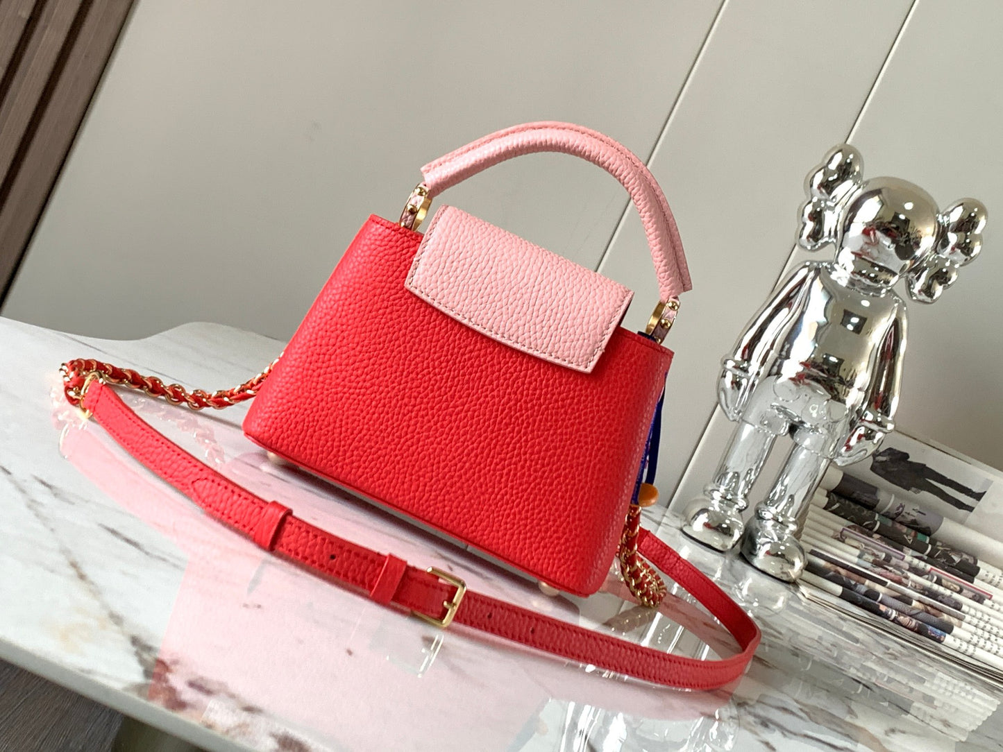 Louis Vuitton Capucines Mini  Bag In Red With Pink Lining