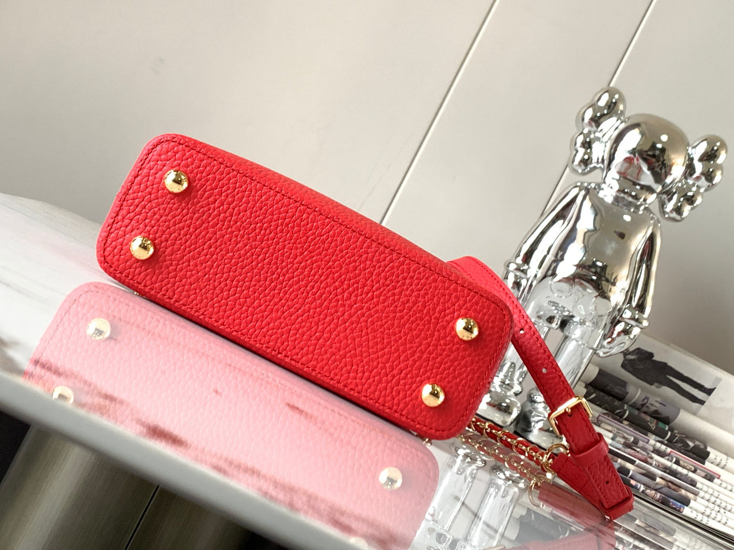 Louis Vuitton Capucines Mini  Bag In Red With Pink Lining