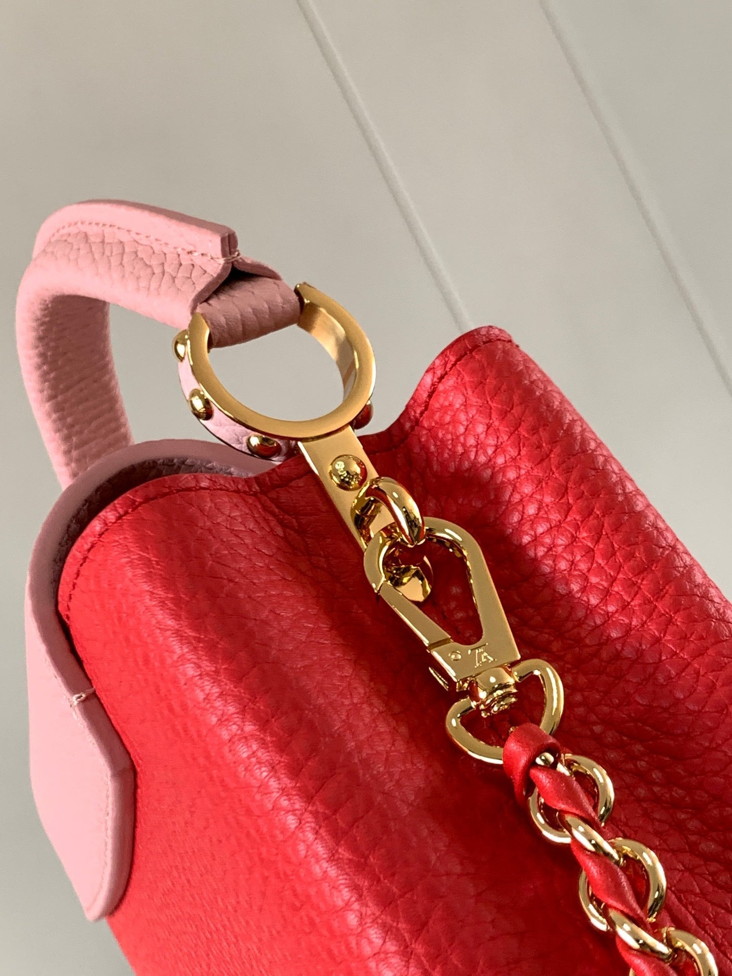 Louis Vuitton Capucines Mini  Bag In Red With Pink Lining