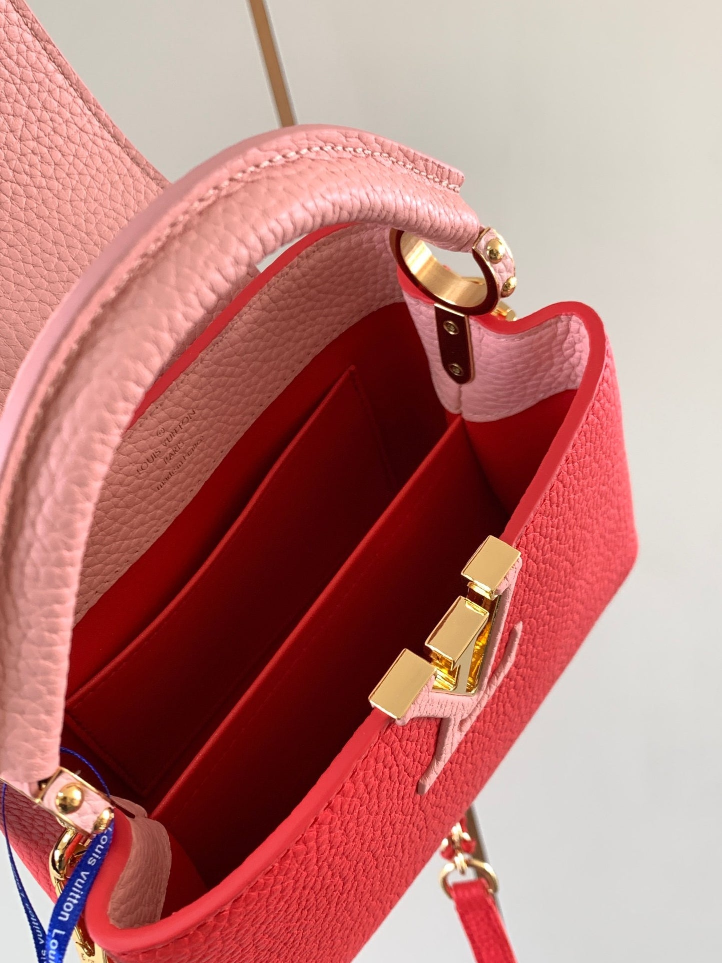 Louis Vuitton Capucines Mini  Bag In Red With Pink Lining